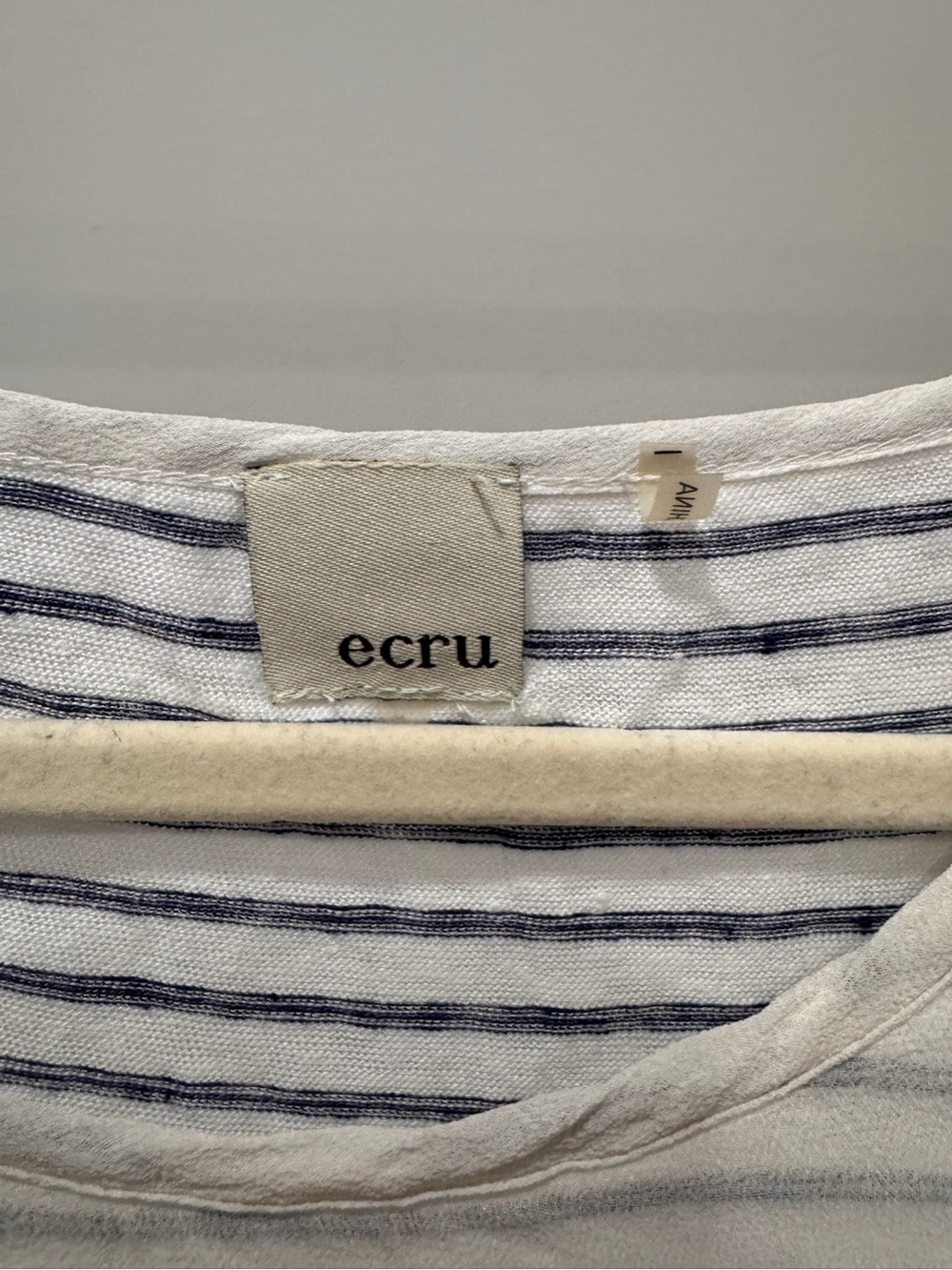Ecru 100% Linen Striped Cap Sleeve Boxy White Blue Top Sz M - Picture 7 of 7